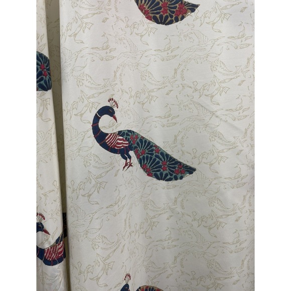 Roller Rabbit Poncho Cover Up 100% Silk Peacock Print Tassels Beige Teal - Picture 4 of 10